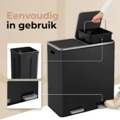O’DADDY Prullenbak 60L - 2 Vakken - Voetbediening - Soft-Close - Zwart