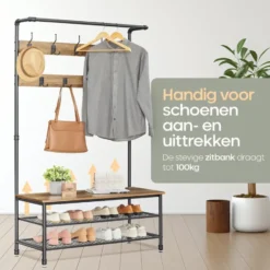 O'DADDY Staande Kapstok met Schoenenrek - 23 Haken - Bruin