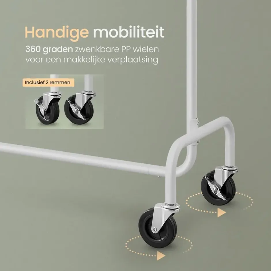 O'DADDY Verstelbaar Kledingrek op Wielen - 130 Kg Draagvermogen - Roestvrij