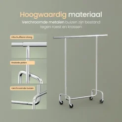 O'DADDY Verstelbaar Kledingrek op Wieltjes - Stabiel tot 130 kg - Zilver