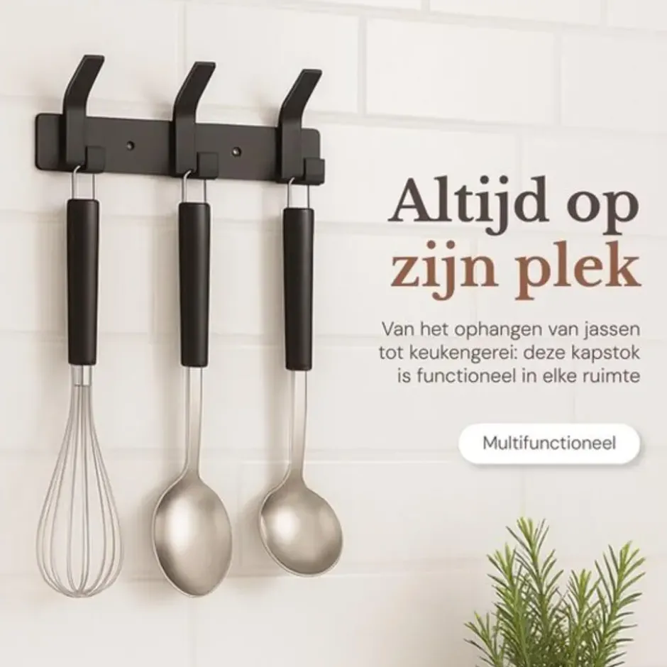 O'DADDY wandkapstok – 12 haken – zelfklevend – aluminium zwart