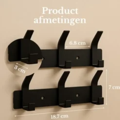 O'DADDY wandkapstok – 12 haken – zelfklevend – aluminium zwart