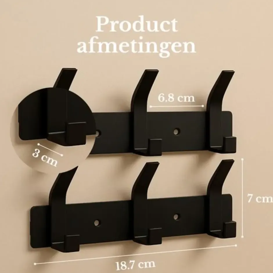 O'DADDY wandkapstok – 12 haken – zelfklevend – aluminium zwart