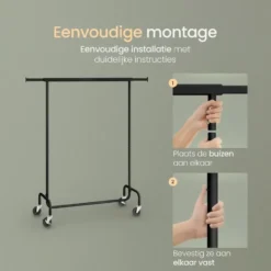 O’DADDY® Zwart Kledingrek - Verstelbaar & Stabiel tot 130kg - 4 Grote Wielen