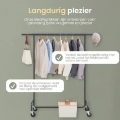 O’DADDY® Zwart Kledingrek - Verstelbaar & Stabiel tot 130kg - 4 Grote Wielen