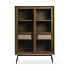 Olivine Boas Houten Vitrinekast met Lade - B 110 cm - Gerookt Eiken