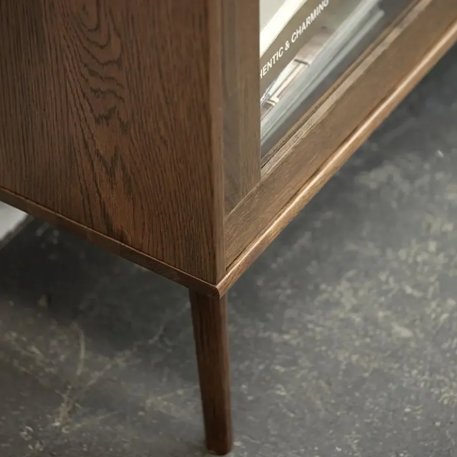 Olivine Boas Houten Vitrinekast met Lade - B 110 cm - Gerookt Eiken