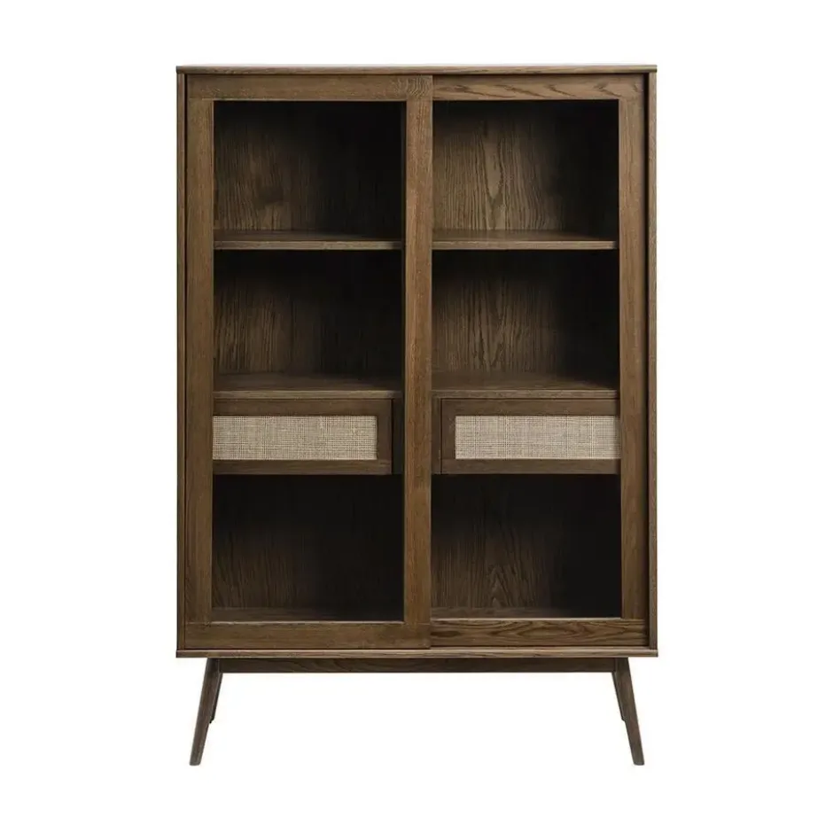 Olivine Boas Houten Vitrinekast met Lade - B 110 cm - Gerookt Eiken
