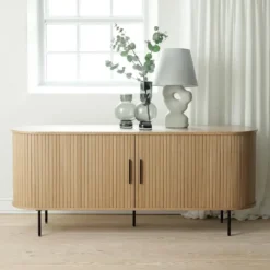 Olivine Lenn Dressoir Ovaal Naturel - Hout - Schuifdeuren - B 180 cm