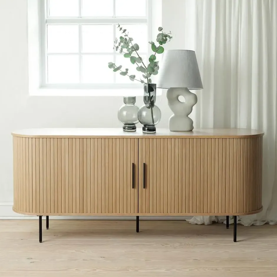 Olivine Lenn Dressoir Ovaal Naturel - Hout - Schuifdeuren - B 180 cm