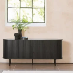 Olivine Lenn Dressoir Ovaal Zwart - Hout - Schuifdeuren - B 180 cm