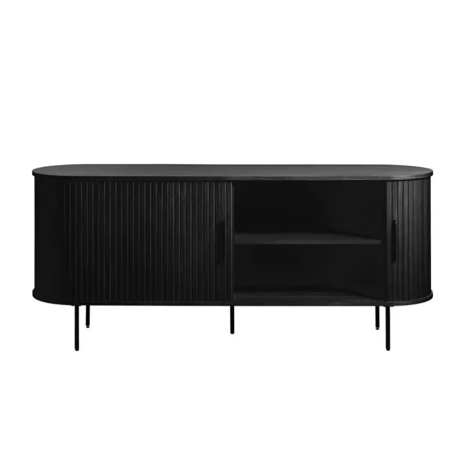 Olivine Lenn Dressoir Ovaal Zwart - Hout - Schuifdeuren - B 180 cm