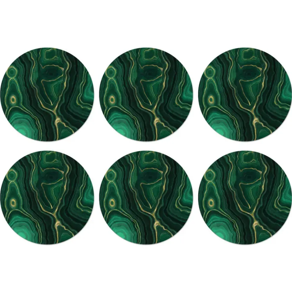 Onderzetter 6 stuks 10x10 cm Gold - Groen - Agaat steen - Geode - Marmer