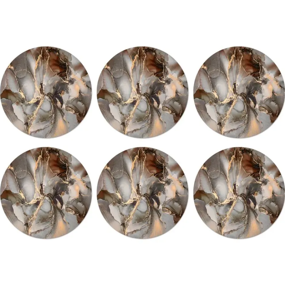 Onderzetter 6 stuks 10x10 cm Grijs - Goud - Marmer - Marmerlook