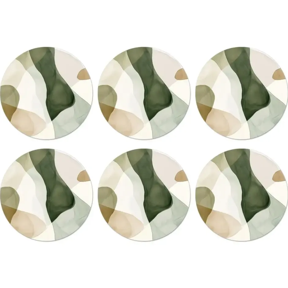 Onderzetter 6 stuks 10x10 cm Japandi - Abstract - Groen