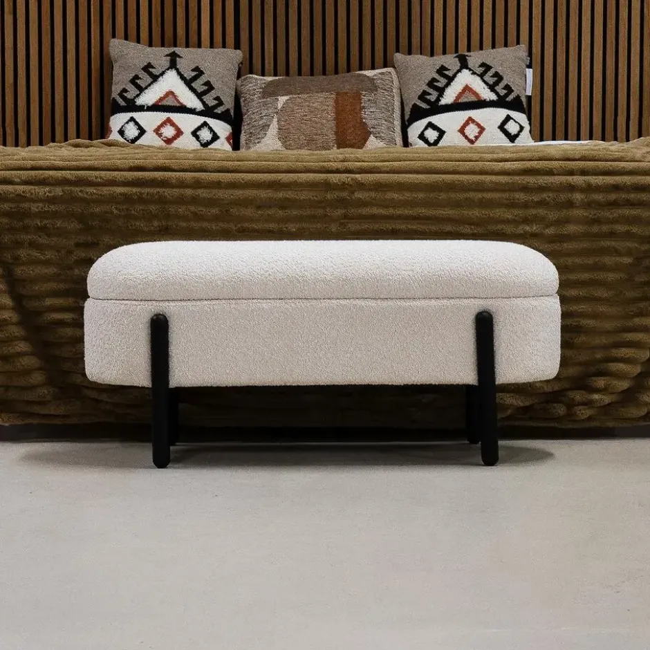 Opbergbank Stof Beige - Met Opbergruimte - 108x41x48cm - Vieve