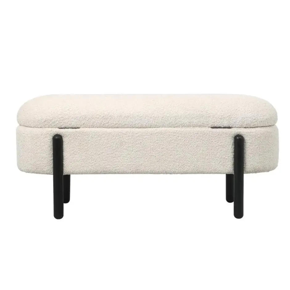 Opbergbank Stof Beige - Met Opbergruimte - 108x41x48cm - Vieve