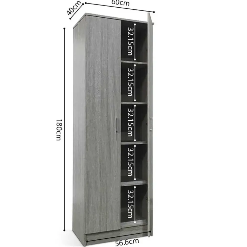 Opbergkast Ray 60cm met 2 deuren en 4 legplanken in grijze eik