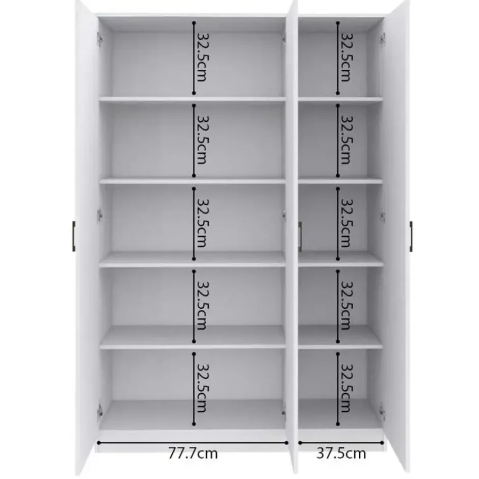 Opbergkast Ray 120cm met 3 deuren en 4 legplanken -wit