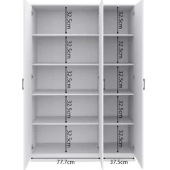 Opbergkast Ray 120cm met 3 deuren en 4 legplanken -wit