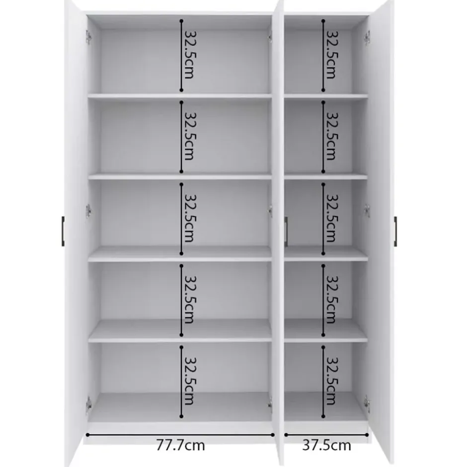 Opbergkast Ray 120cm met 3 deuren en 4 legplanken -wit
