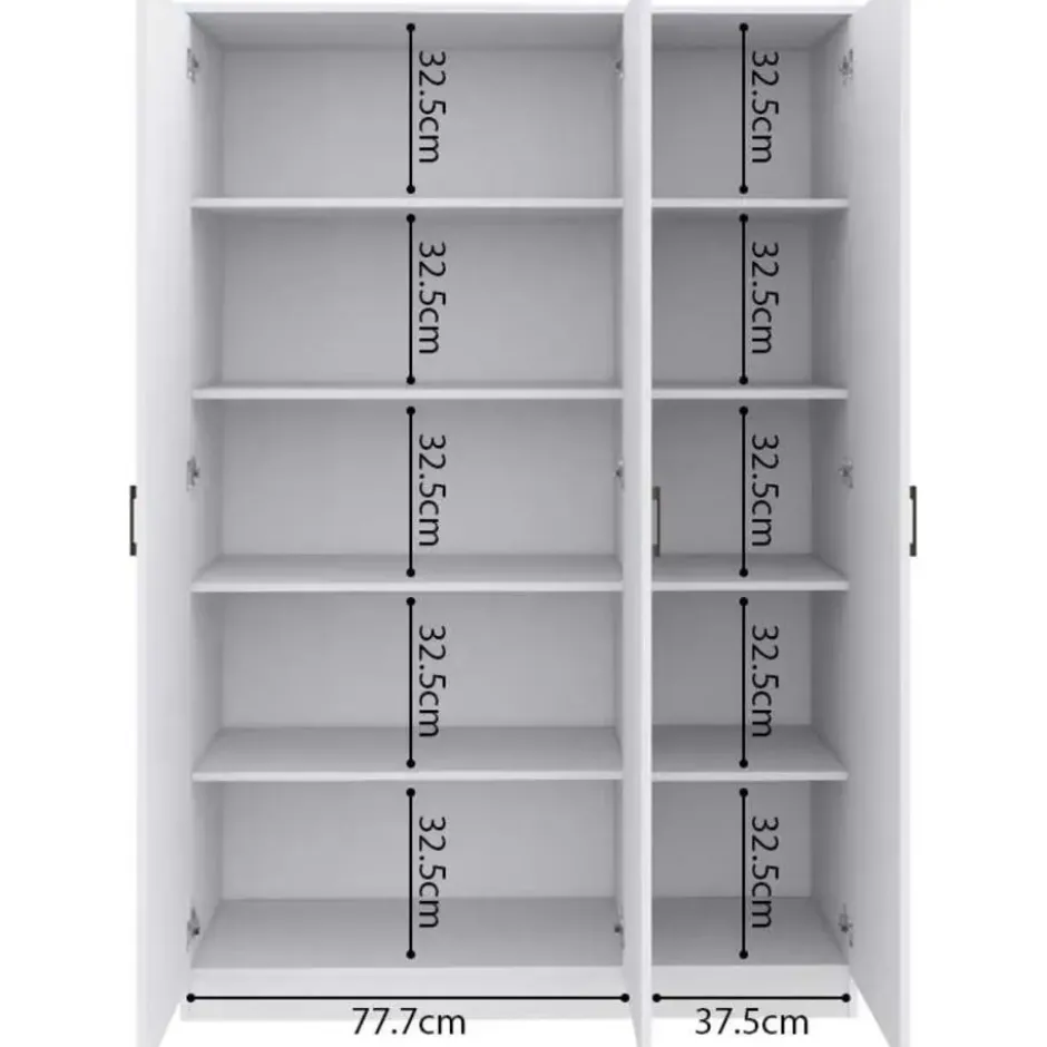 Opbergkast Ray 120cm met 3 deuren en 4 legplanken -wit