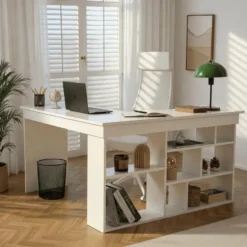ORGANIS Hoekbureau met 8 open opbergvakken - Wit - 50x130x72 cm