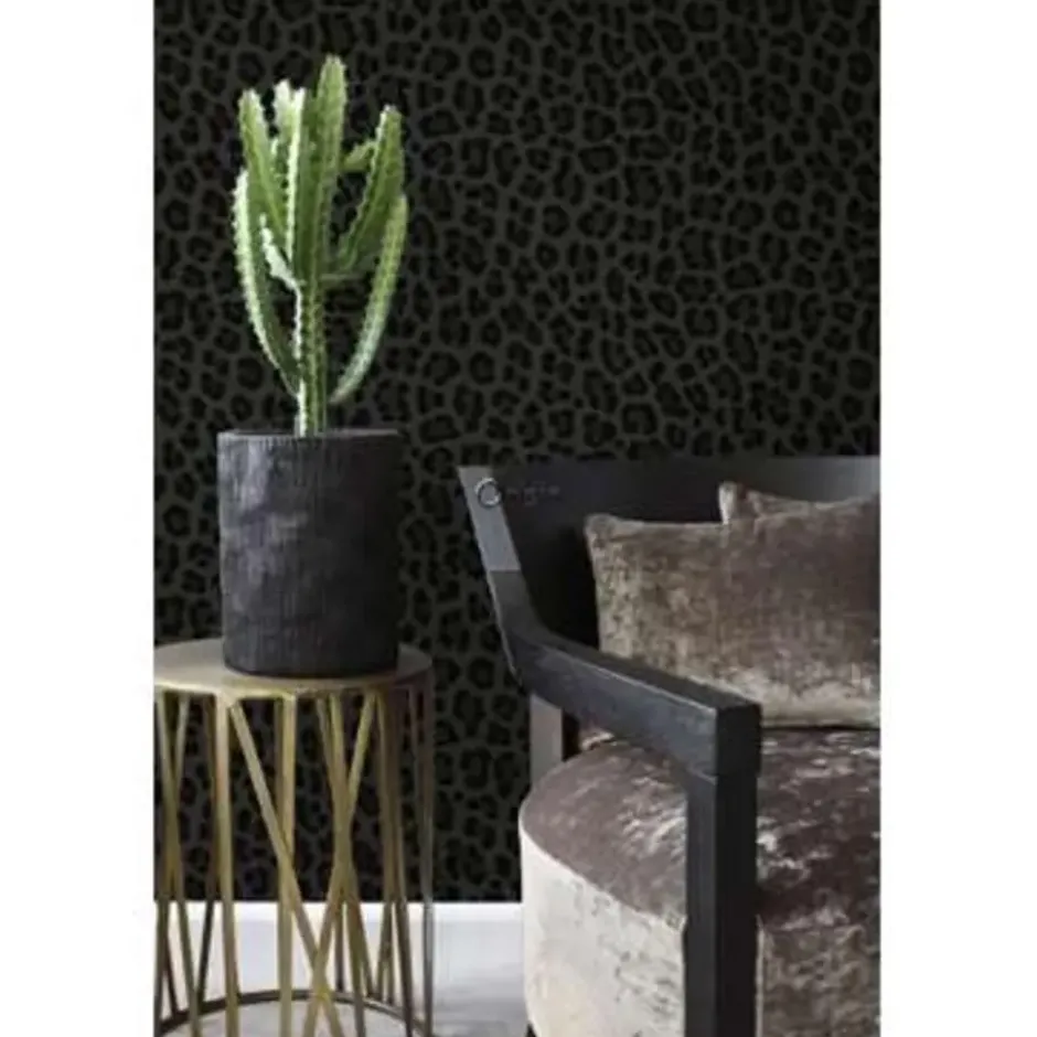 Origin behang - panterprint - donkergrijs en zwart - 0.53 x 10.05 m