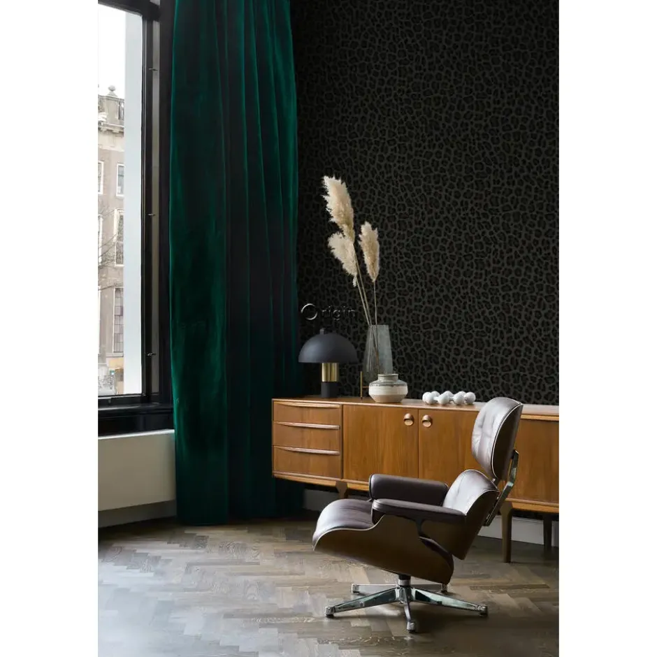 Origin behang - panterprint - donkergrijs en zwart - 0.53 x 10.05 m