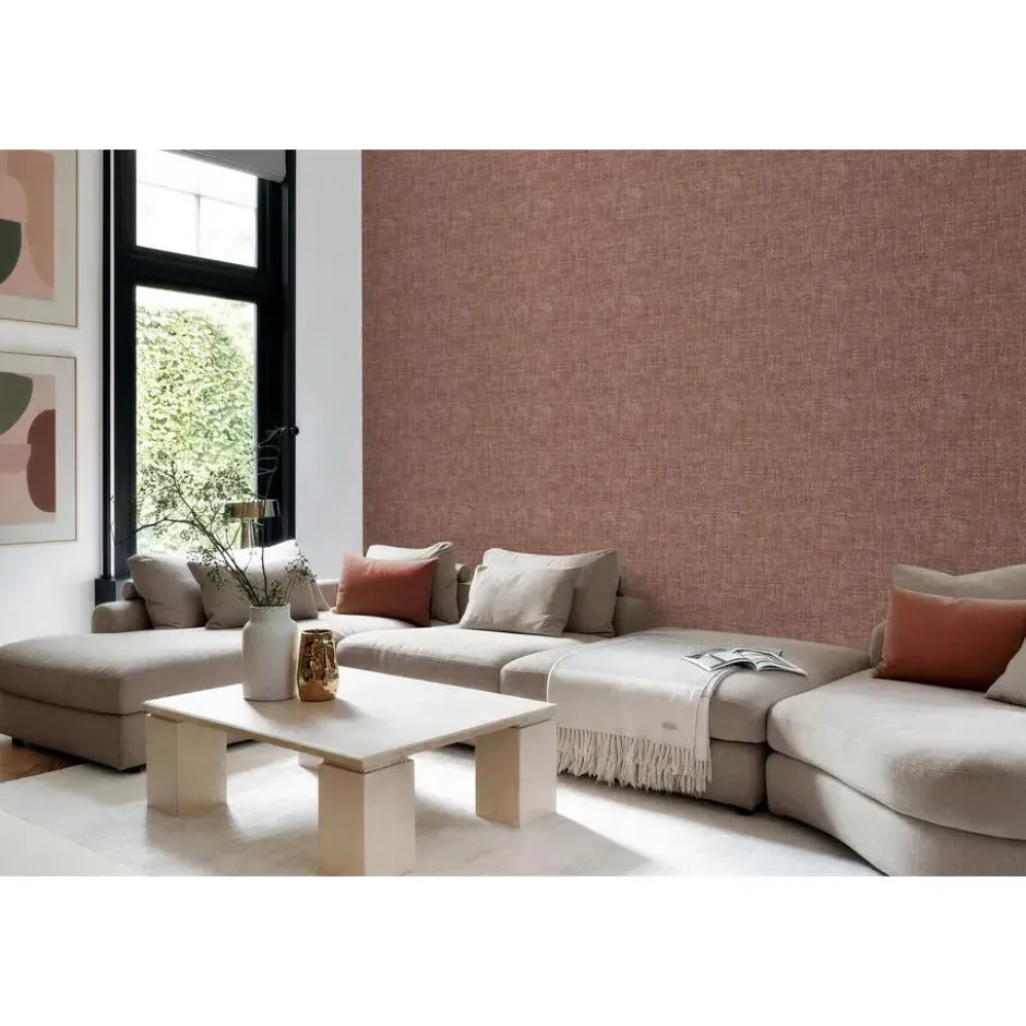 Origin Wallcoverings behang geweven linnenstructuur terracotta - 50 x 900 cm