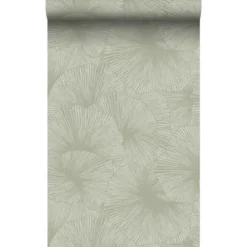 Origin Wallcoverings behang 3D-motief bladeren vergrijsd groen - 53 x 1005 cm
