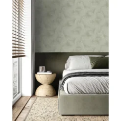 Origin Wallcoverings behang 3D-motief bladeren vergrijsd groen - 53 x 1005 cm