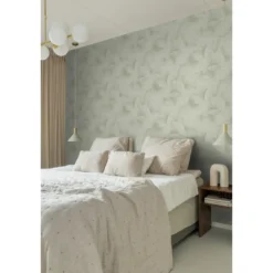 Origin Wallcoverings behang 3D-motief bladeren vergrijsd groen - 53 x 1005 cm