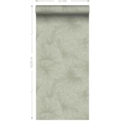 Origin Wallcoverings behang 3D-motief bladeren vergrijsd groen - 53 x 1005 cm