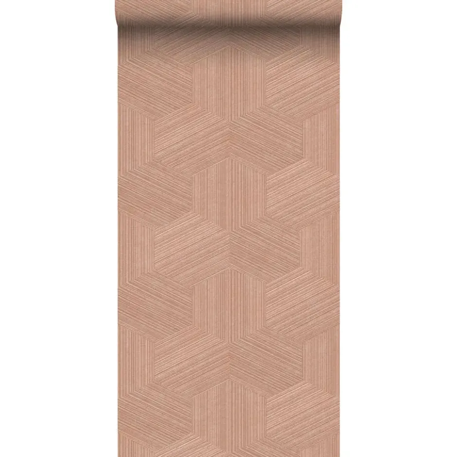 Origin Wallcoverings behang grafisch 3D motief terracotta roze - 50 x 900 cm
