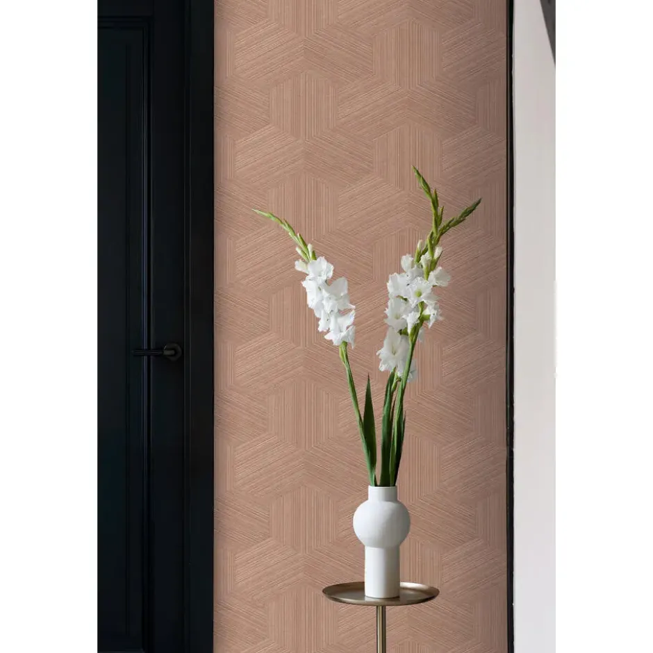 Origin Wallcoverings behang grafisch 3D motief terracotta roze - 50 x 900 cm