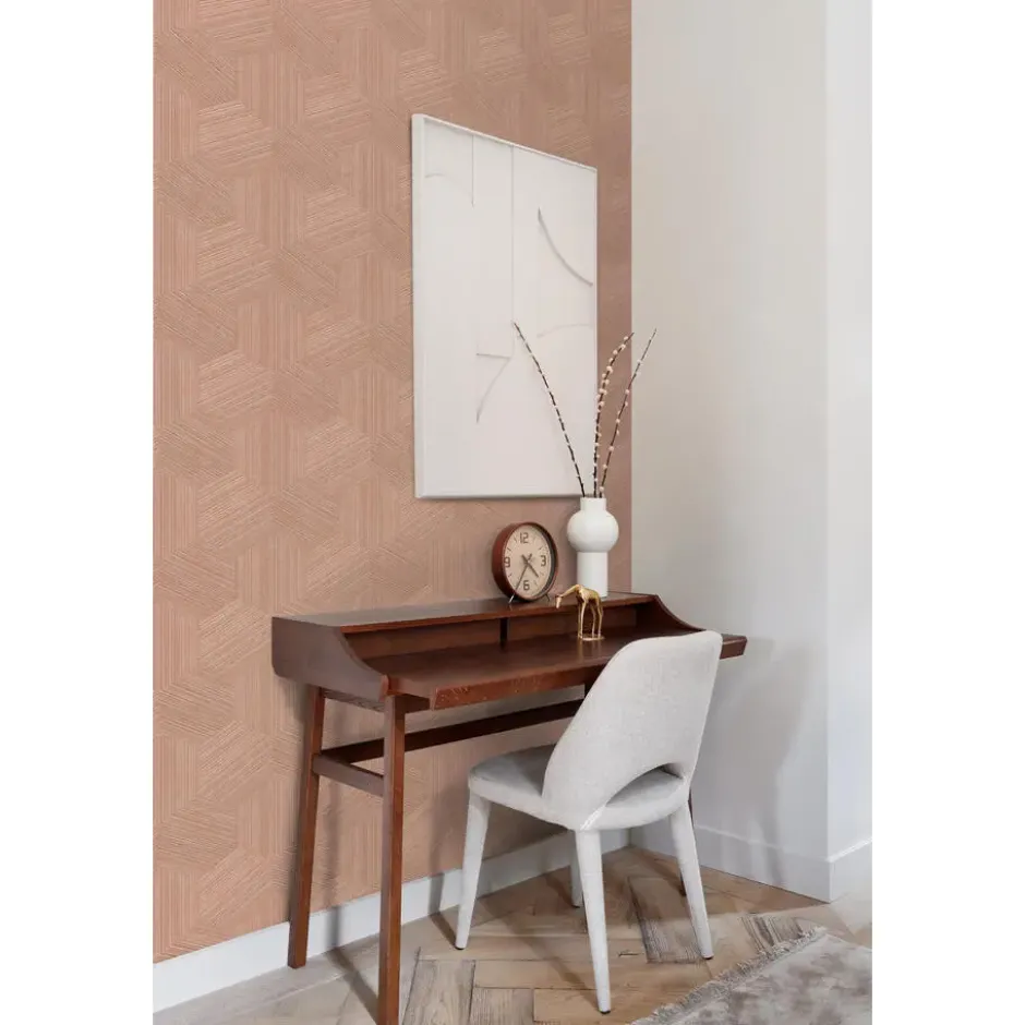 Origin Wallcoverings behang grafisch 3D motief terracotta roze - 50 x 900 cm