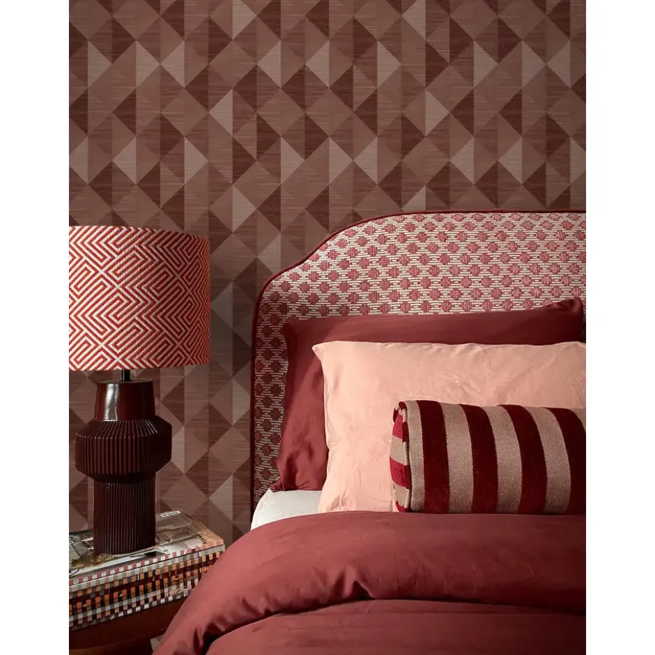 Origin Wallcoverings behang grasweefsel in grafisch 3D motief bordeaux rood