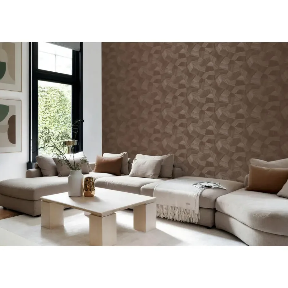 Origin Wallcoverings behang grafisch 3D motief roest bruin - 53 x 1005 cm