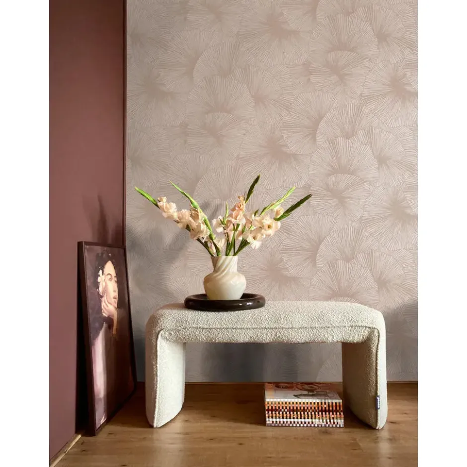 Origin Wallcoverings behang 3D-motief bladeren licht terracotta - 53 x 1005 cm
