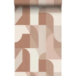 Origin Wallcoverings behang cirkels in Bauhaus stijl terracotta en beige