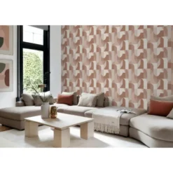 Origin Wallcoverings behang cirkels in Bauhaus stijl terracotta en beige