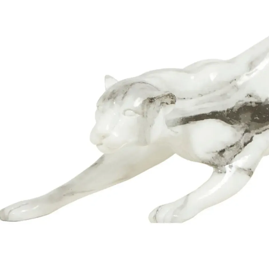 Ostaria Panter beeld - 27cm - polystone - zilver - decoratie dier