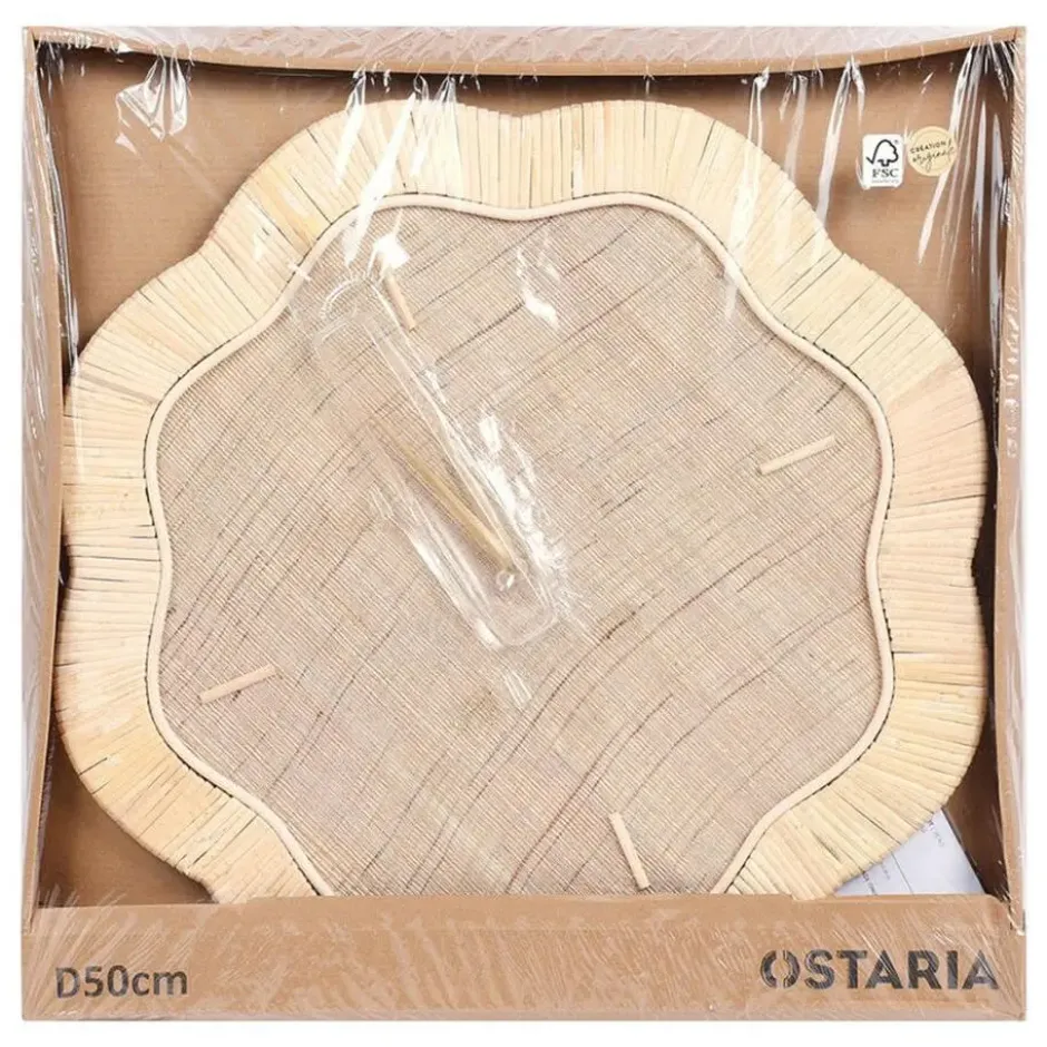 Ostaria Wandklok Hortensia - Ibiza stijl - 50cm - rotan - naturel