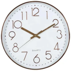 Ostaria Wandklok/muur klok - D30 cm - kunststof - wit/koper