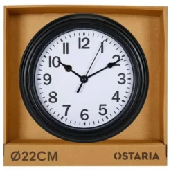 Ostaria Wandklok/muur klok - D22 cm - kunststof - zwart - kamer