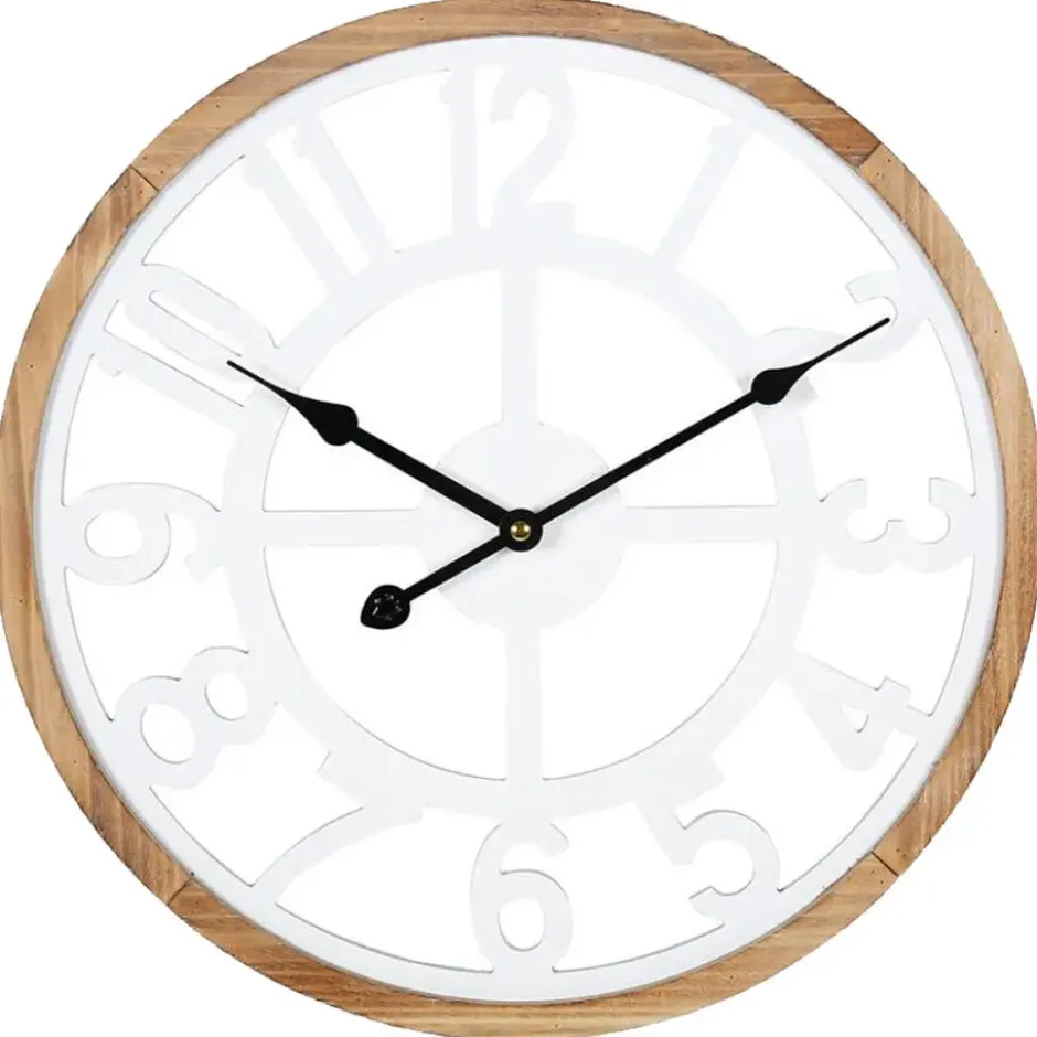 Ostaria Wandklok/muur klok - D40 cm - MDF - wit/bruin - kamer