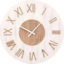 Ostaria Wandklok/muur klok - Maritiem - D50 cm - touw - wit/bruin