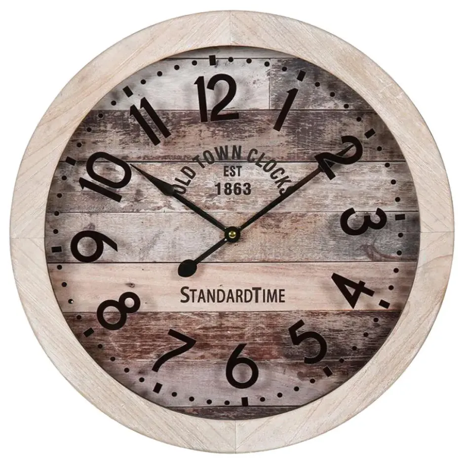 Ostaria Wandklok/muur klok - old town - D45 cm - hout - naturel