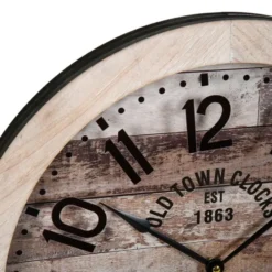 Ostaria Wandklok/muur klok - old town - D45 cm - hout - naturel